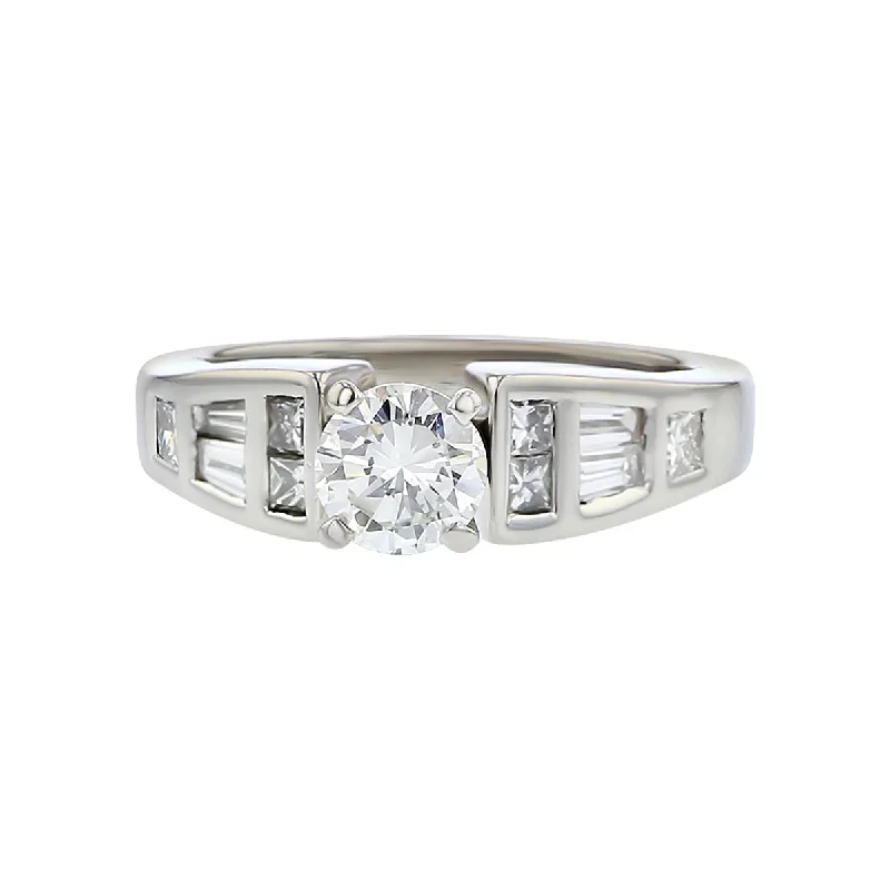 Everyday Wear Engagement Rings -Round Brilliant, Princess-cut and Baguette Diamond Engagement Ring