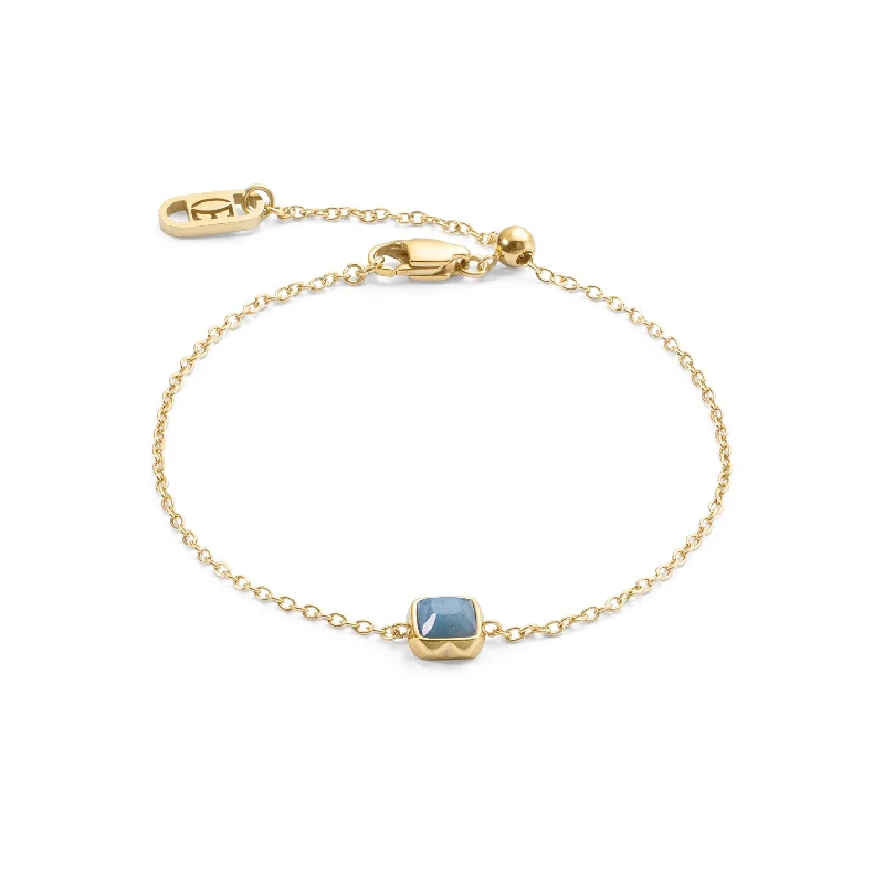 Ladies Bracelets Flame Band-Coeur De Lion Gold March Birthstone Blue Aventurine Bracelet