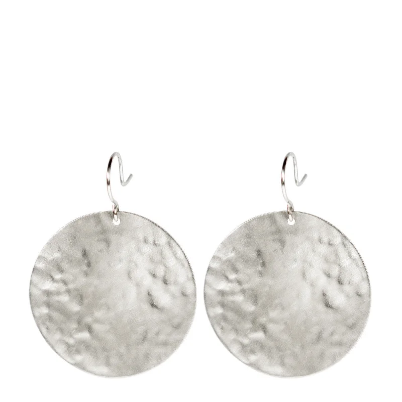 Star Earrings -Sterling Silver Large Hammered Disc Earrings