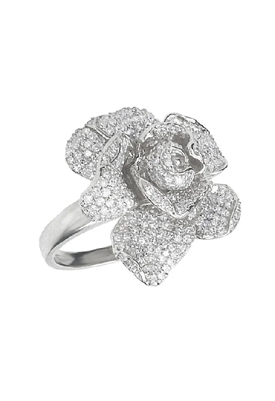 Opal Rings -14K White Gold Diamond Flower Ring, 1.10 TCW