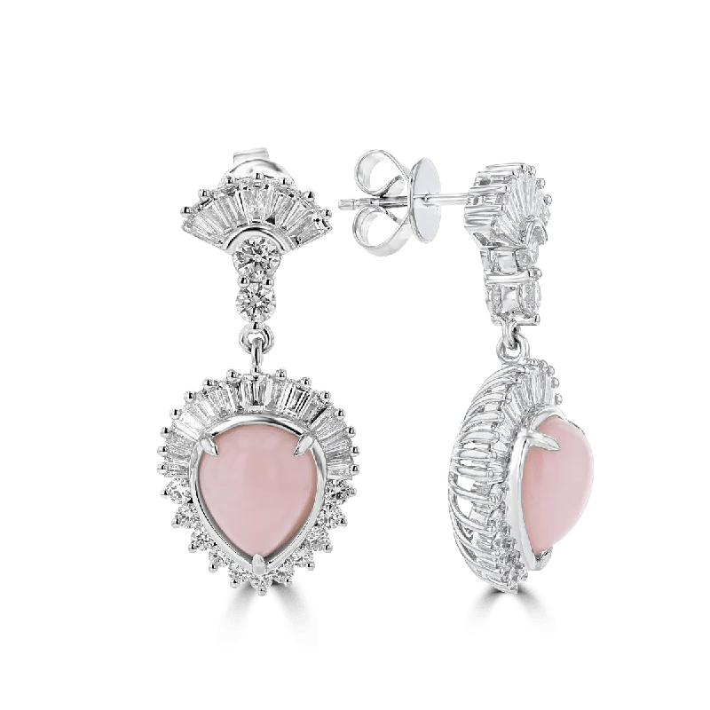 Delicate Earrings -JULEVE 18KT 4.80 CTW PINK OPAL & 2.15 CTW DIAMOND HALO EARRINGS