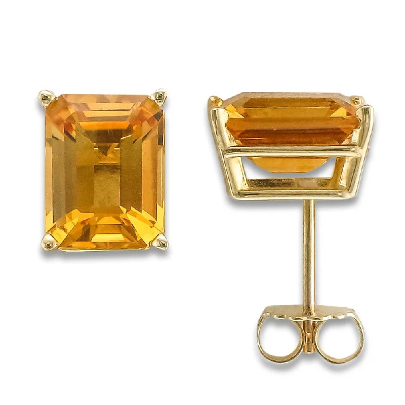 Ruby Earrings -14KT YELLOW GOLD 4-4.50 CTW EMERALD CUT CITRINE EARRINGS