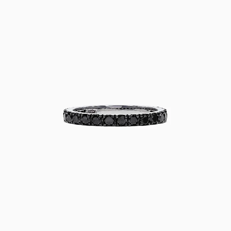 Cross Rings -14K White Gold Black Diamond Stack Ring, 0.65 TCW