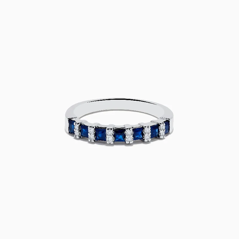 Family Rings -Royale Bleu 14K White Gold Sapphire and Diamond Ring, 0.95 TCW