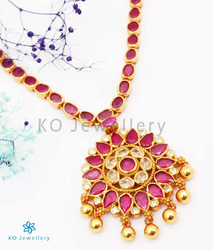 Ladies Necklaces with Enstatite-The Ayra Silver Kempu Necklace