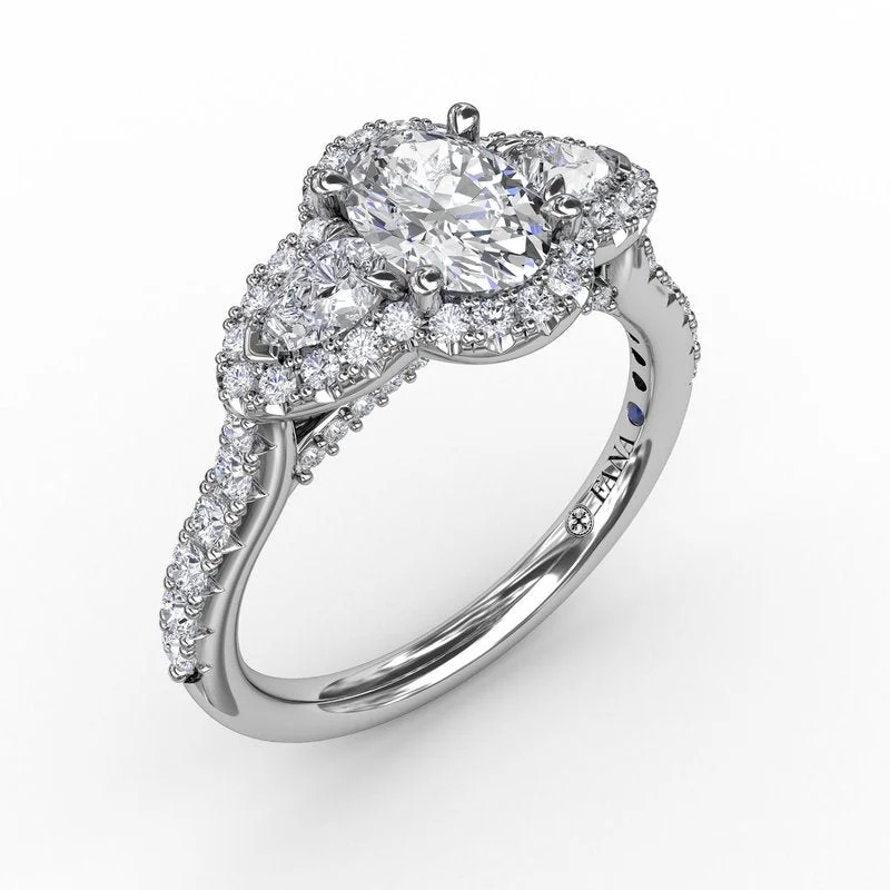 Love Stone Engagement Rings -Fana Three-Stone Round Diamond Halo Engagement Ring 3218