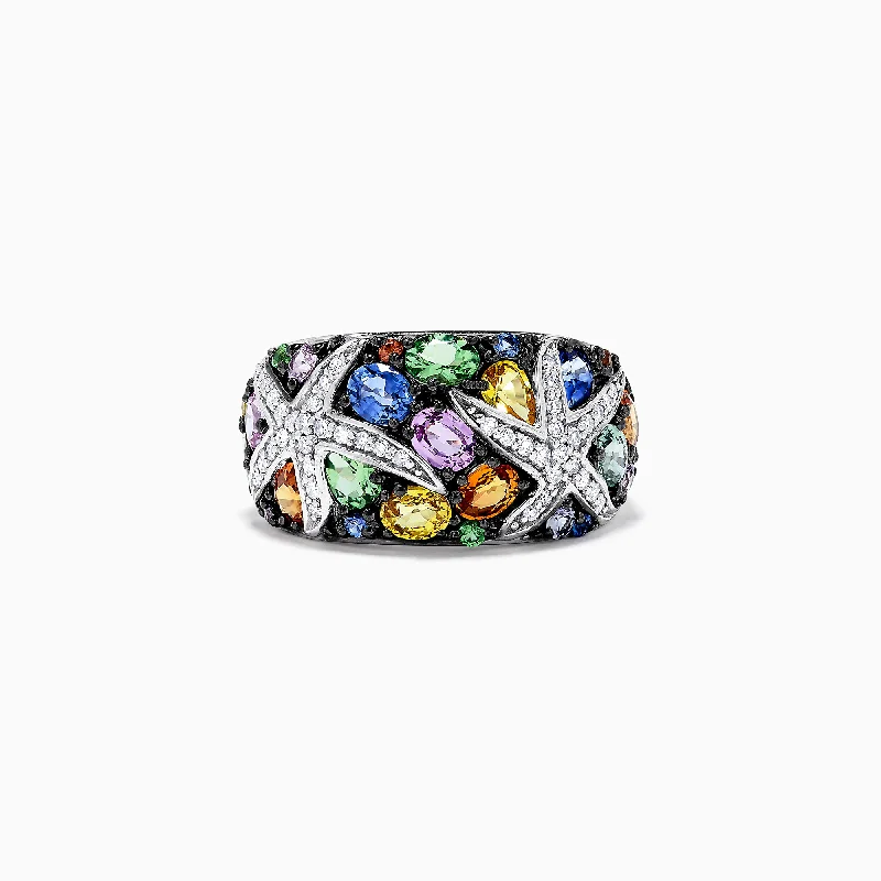 Oriental Rings -Watercolors 14K White Gold Multi Sapphire and Diamond Ring, 3.75 TCW