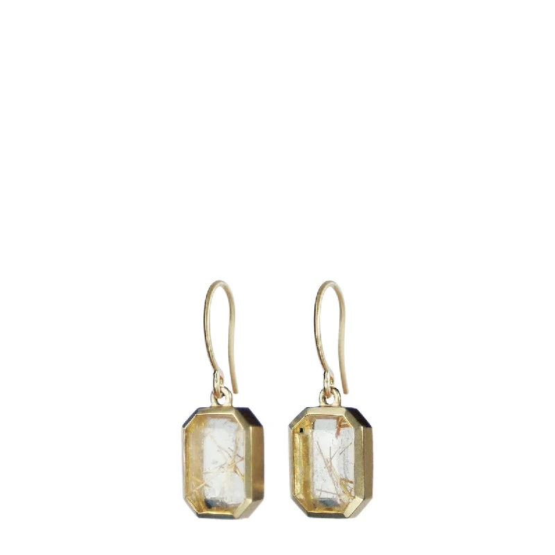 Fairy Earrings -10K Gold Octagonal Rutilated Quartz Earrings