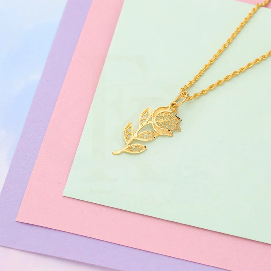 Ladies Necklaces Trendy Look-Gold Necklace (Chain With Flower Shaped Pendant) 21KT - FKJNKL21K5128