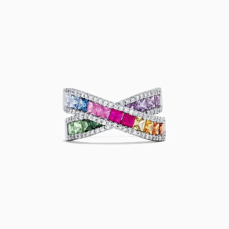 Quirky Rings -Watercolors 14K White Gold Multi Sapphire and Diamond Ring, 2.63 TCW