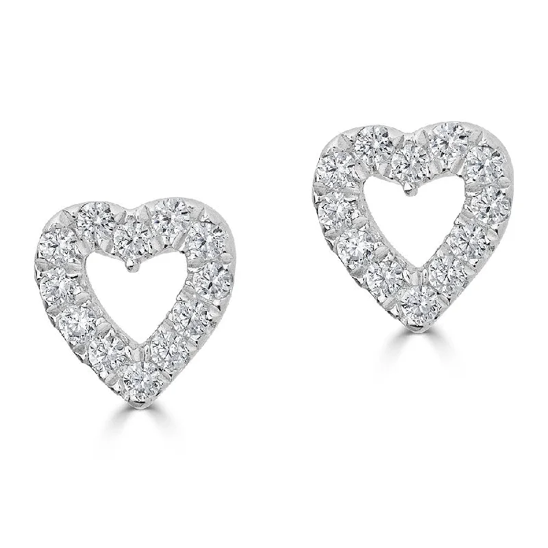 Fairy Earrings -14KT 0.10CTW ROUND DIAMOND OPEN HEART OUTLINE EARRINGS