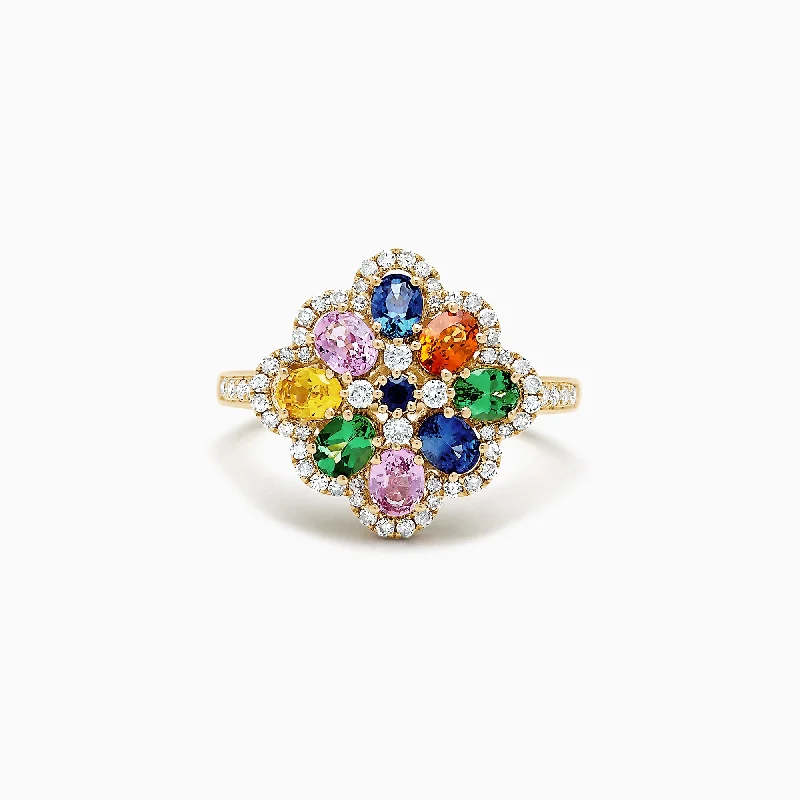 Affordable Rings -Watercolors 14K Gold Multi Sapphire and Diamond Ring, 1.91 TCW