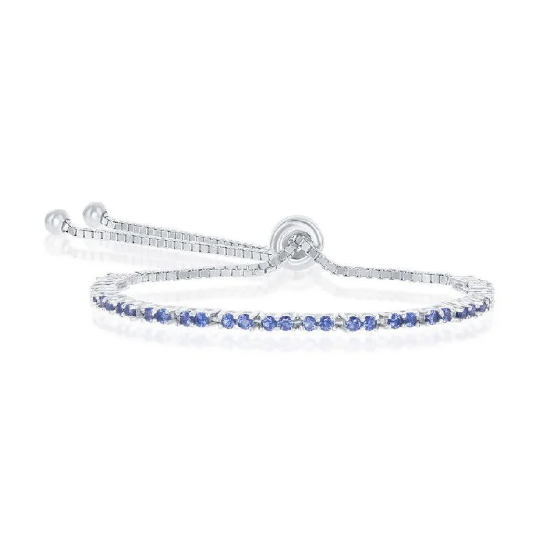 Ladies Bracelets with Blue Apatite-Sterling Silver 2mm Sapphire CZ 'September Birthstone' Bracelet