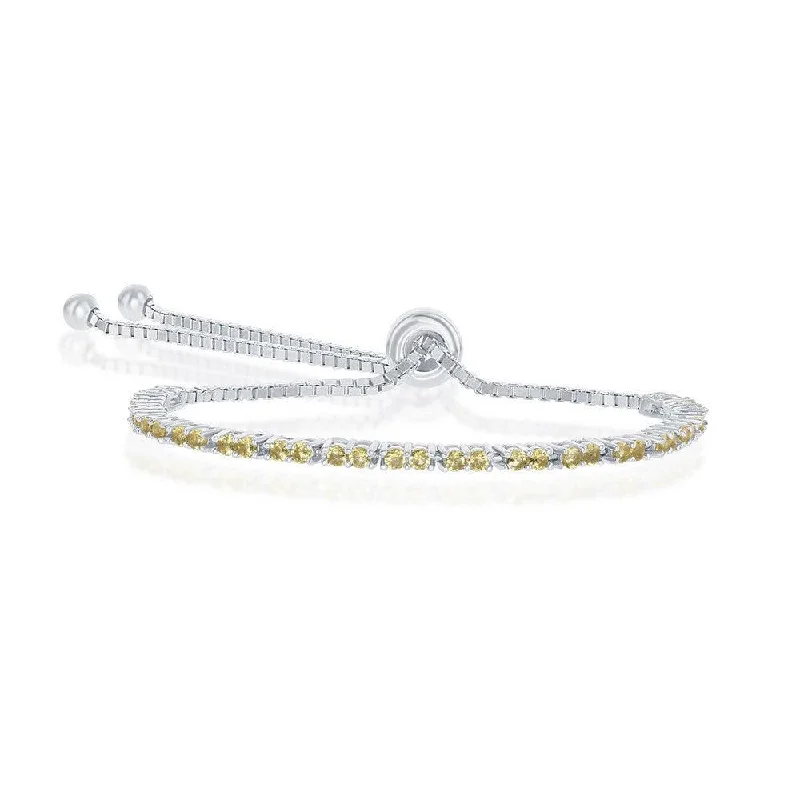 Ladies Bracelets Square Accent-Sterling Silver 2mm Citrine CZ 'November Birthstone' Bracelet