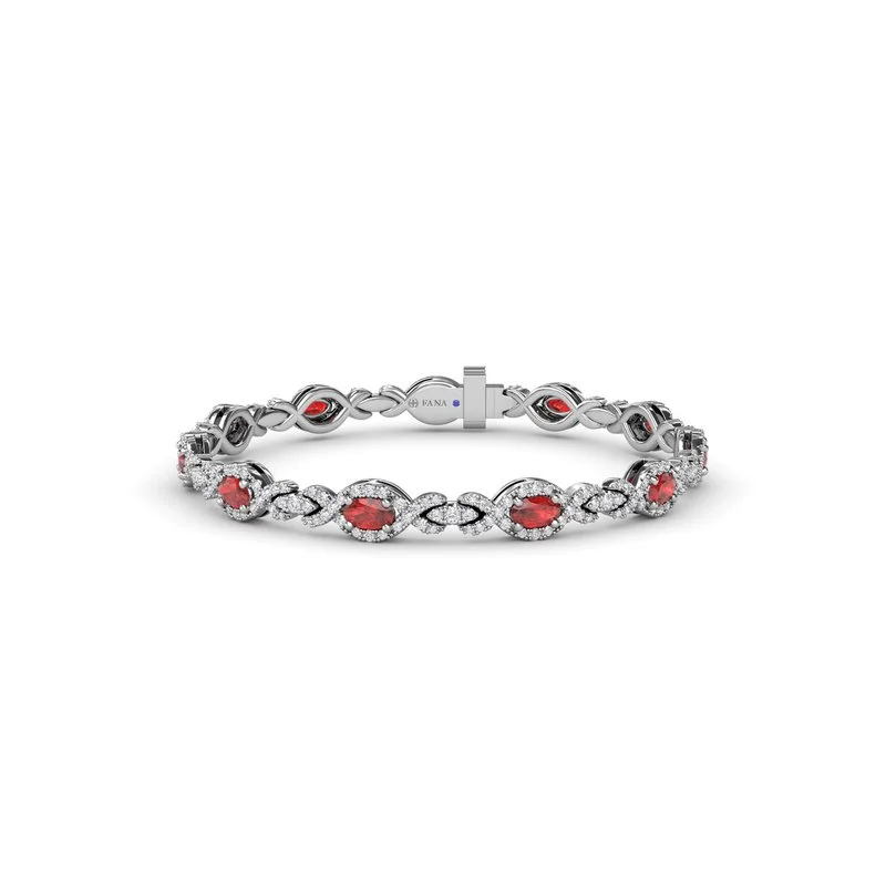 Ladies Bracelets for Grad Ceremonies-Love Knot Ruby and Diamond Bracelet B1884R