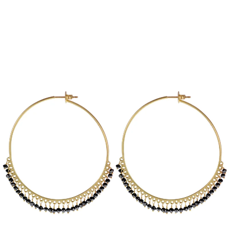 Minimal Earrings -18K Gold Large Black Diamond Endless Hoop Earrings