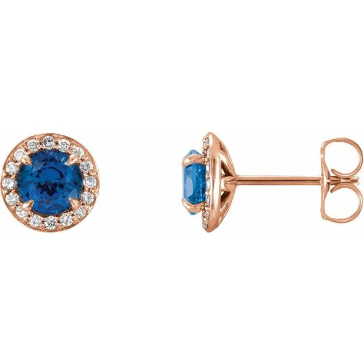 Pearl Earrings -14K Rose 5 mm Lab-Grown Blue Sapphire & 1/8 CTW Natural Diamond Earrings