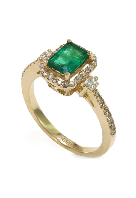 Stackable Rings -Gemma 14K Yellow Gold Emerald and Diamond Ring, 1.28 TCW