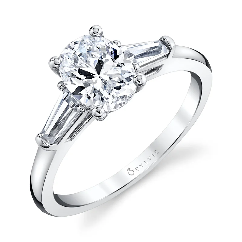 Low Profile Engagement Rings -Three Stone Oval Engagement Ring S3012 - OV