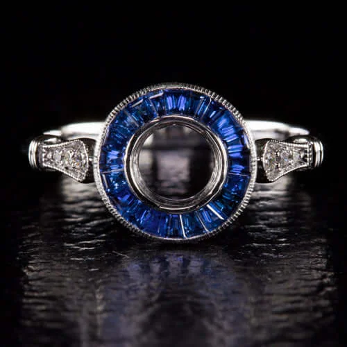 Rigid Structure Engagement Rings -CALIBRE SAPPHIRE ART DECO DIAMOND ENGAGEMENT RING SETTING VINTAGE STYLE ROUND