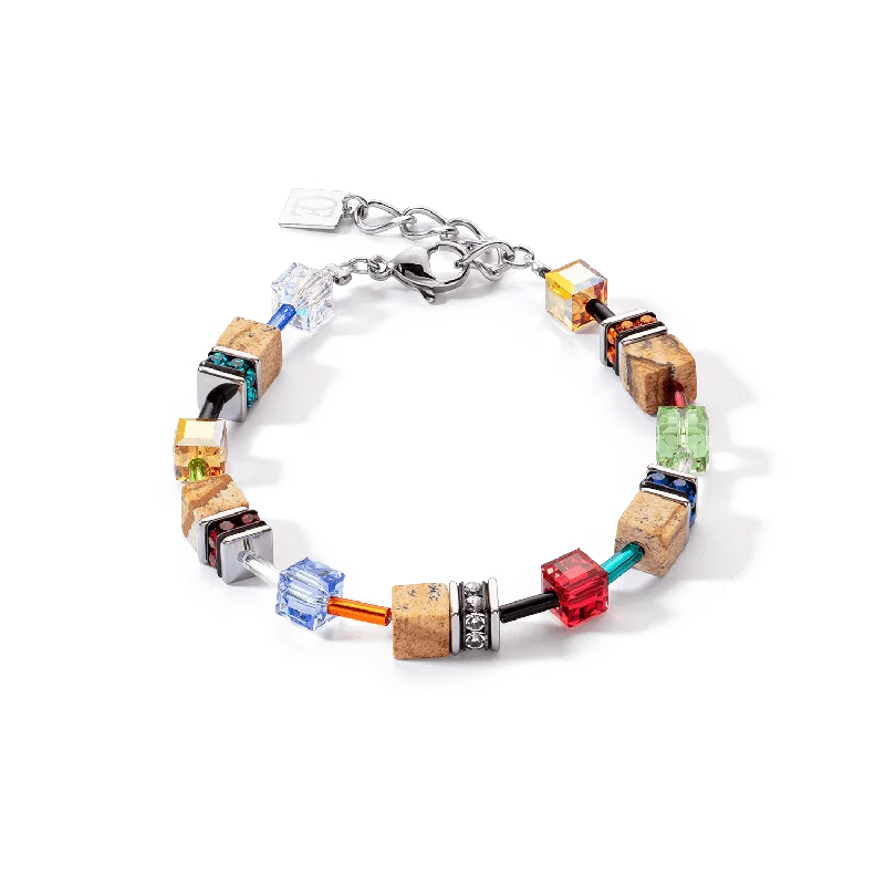 Ladies Bracelets with Precious Stones-Coeur De Lion GeoCUBE® Iconic Nature Multicolour Brown Bracelet