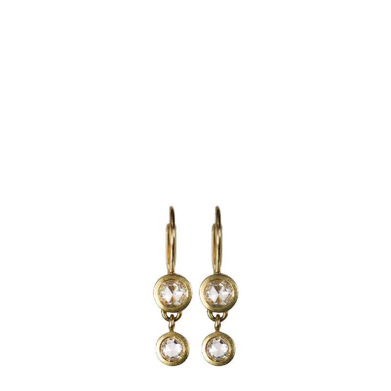 Asymmetrical Earrings -18K Gold Small Rose Cut Diamond Drop Earrings