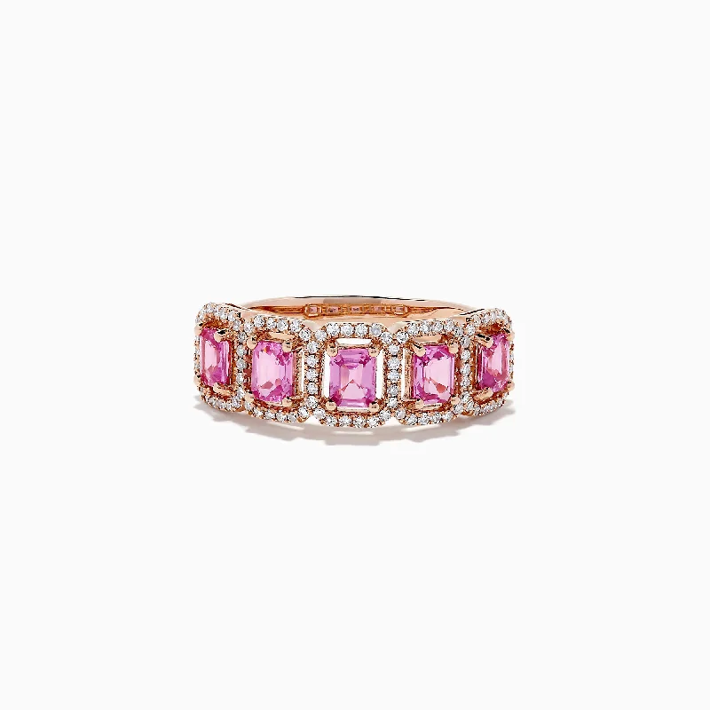 Gold Rings -14K Rose Gold Pink Sapphire and Diamond Ring, 1.49 TCW