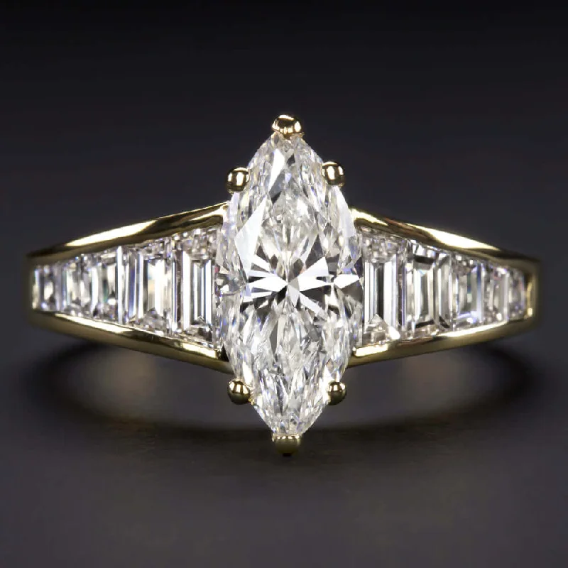 Conflict-Free Diamond Engagement Rings -2.70ct CERTIFIED G SI2 MARQUISE CUT DIAMOND ENGAGEMENT RING 18k YELLOW GOLD 1.75