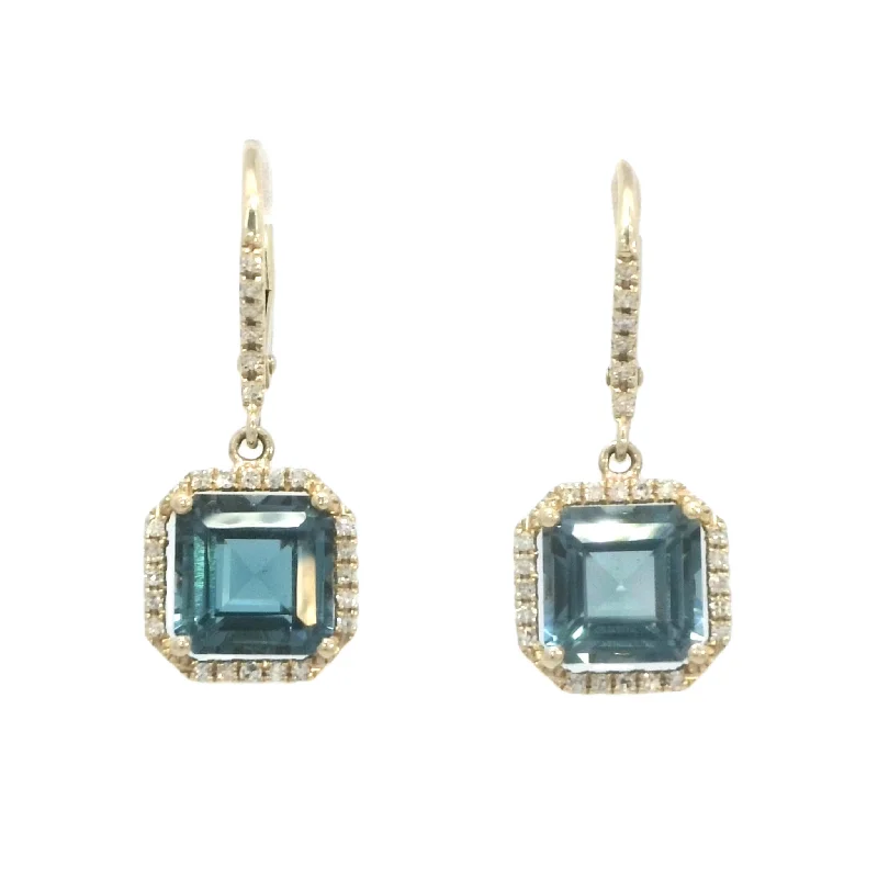 Climber Earrings -London Blue Topaz Earrings in Yellow Gold