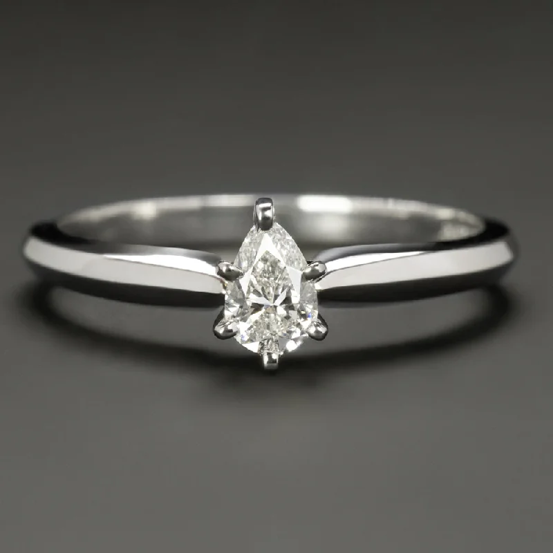 Straight Band Engagement Rings -PEAR SHAPE DIAMOND SOLITAIRE ENGAGEMENT RING PLATINUM 0.35ct CLASSIC KNIFE EDGE