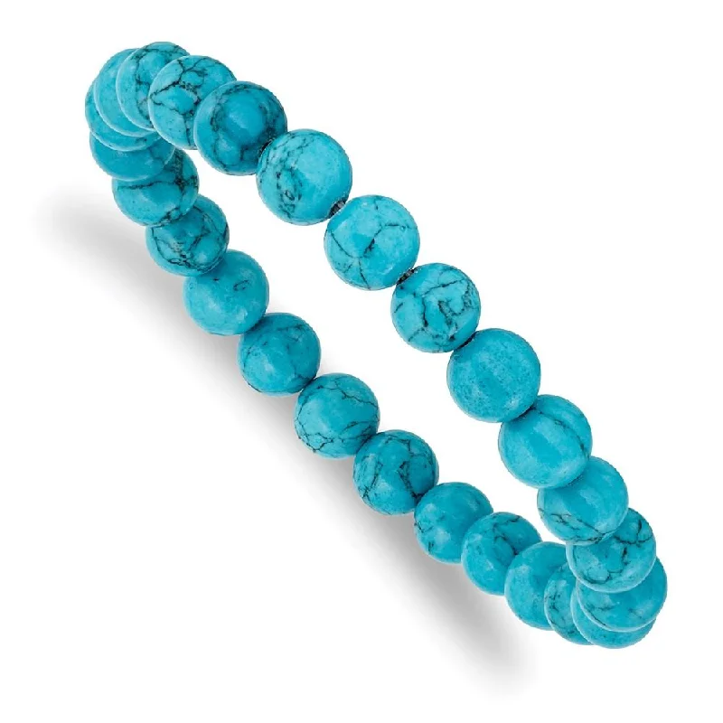 Ladies Bracelets for Bridal Looks-Blue Turquoise Agate Beaded Stretch Bracelet