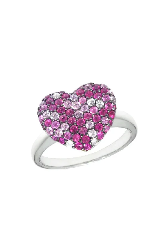 Animal Rings -925 Sterling Silver Pink Sapphire Splash Heart Ring, 1.28 TCW