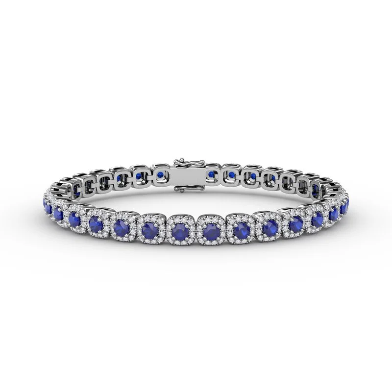 Ladies Bracelets for Night Out-Cushion Cut Sapphire and Diamond Bracelet B1490S