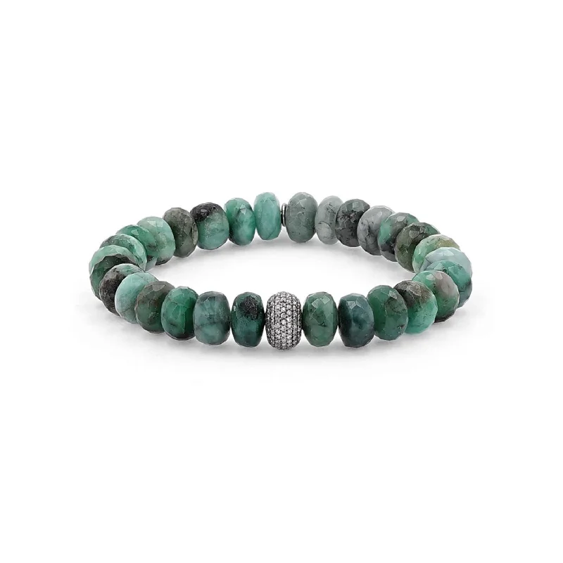 Ladies Bracelets with Blue Richterite-Raw Emerald Bracelet with Diamond Donut Bead  B0001859