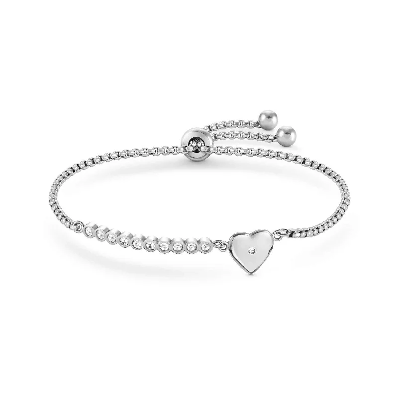 Ladies Bracelets Artisanal Craft-Nomination Milleluci Cubic Zirconia Heart Toggle Bracelet