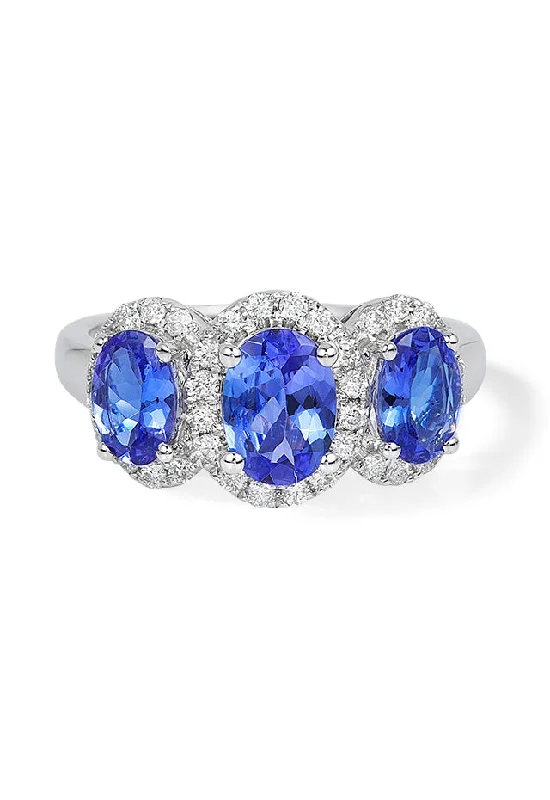 Summer Rings -14K White Gold Tanzanite and Diamond Ring, 2.35 TCW