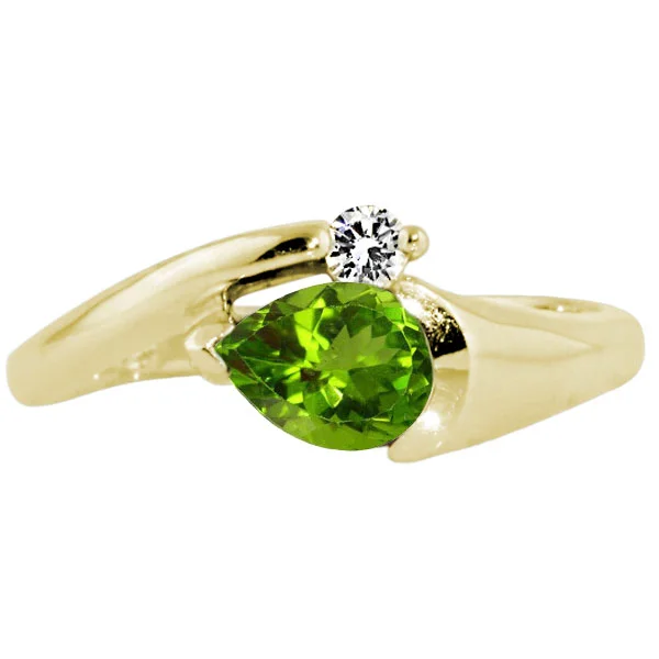 Art Deco Rings -PERIDOT/DIAMOND RING - 1/20 CT