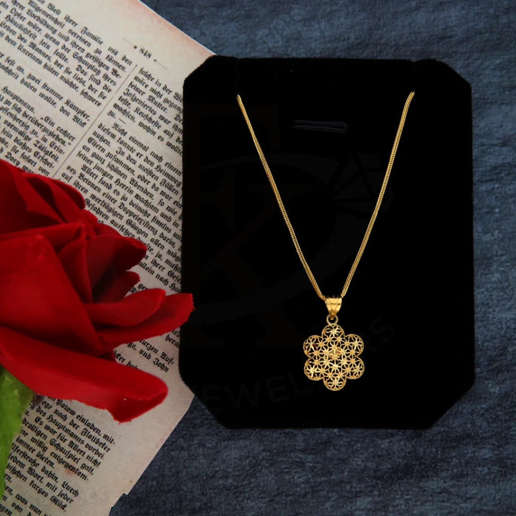 Ladies Necklaces Choker Type-Gold Necklace (Chain with Flower Pendant) 21KT - FKJNKL21KM8379