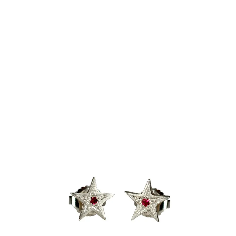 Sterling Silver Earrings -Sterling Silver Tiny Bombay Star Stud Earrings with Rubies