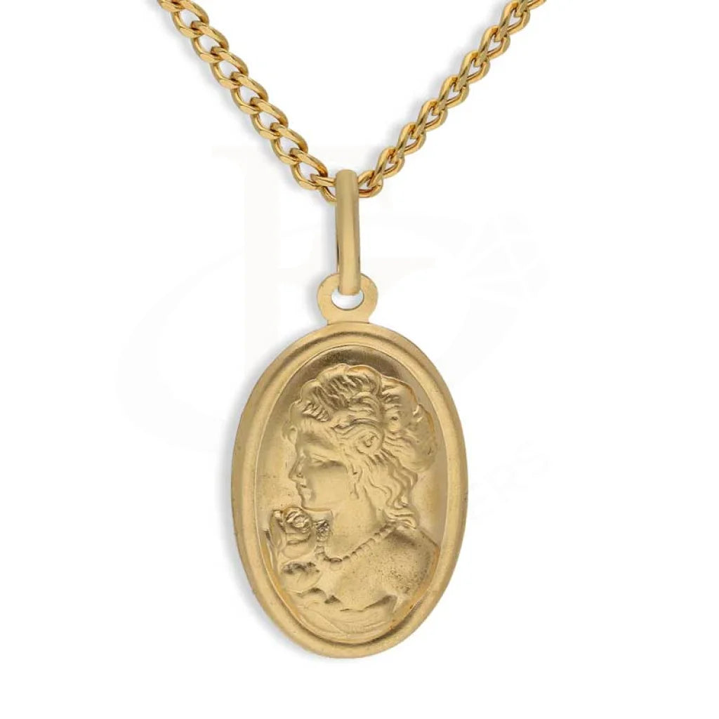 Ladies Necklaces for Writers-Gold Necklace (Chain With Queen Oval Shaped Pendant) 18KT - FKJNKL18K2991