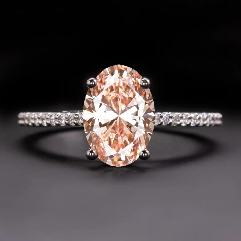 Mixed Metal Engagement Rings -1.81ct FANCY PINK LAB CREATED DIAMOND ENGAGEMENT RING OVAL SHAPE 14k WHITE GOLD