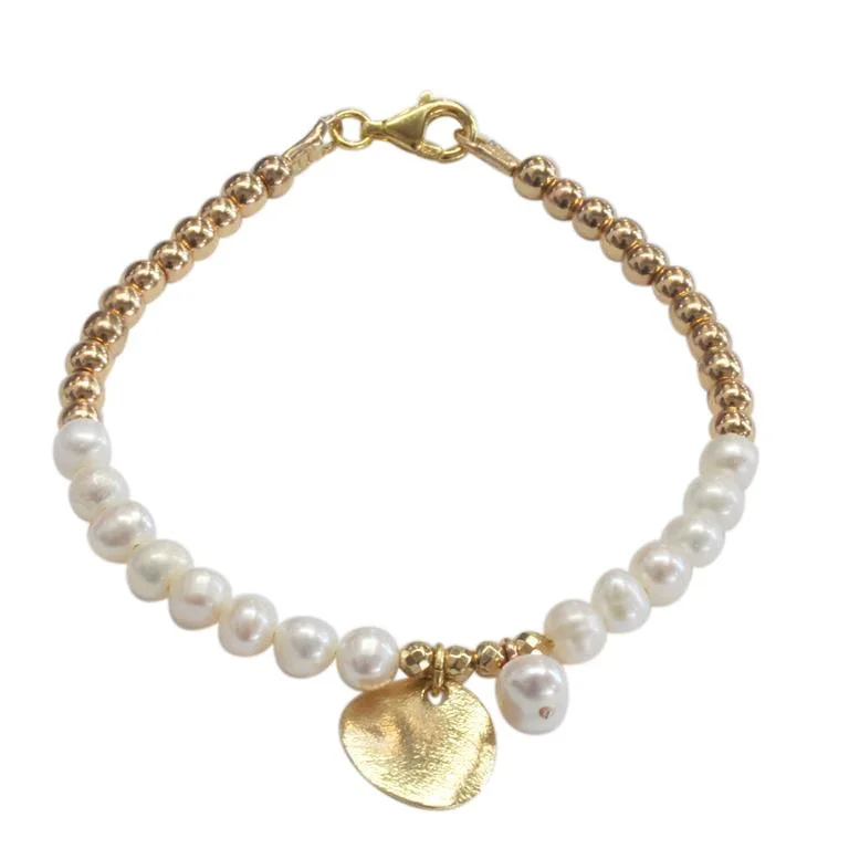 Ladies Bracelets with White Howlite-Gold Bead and Pearl Bracelet