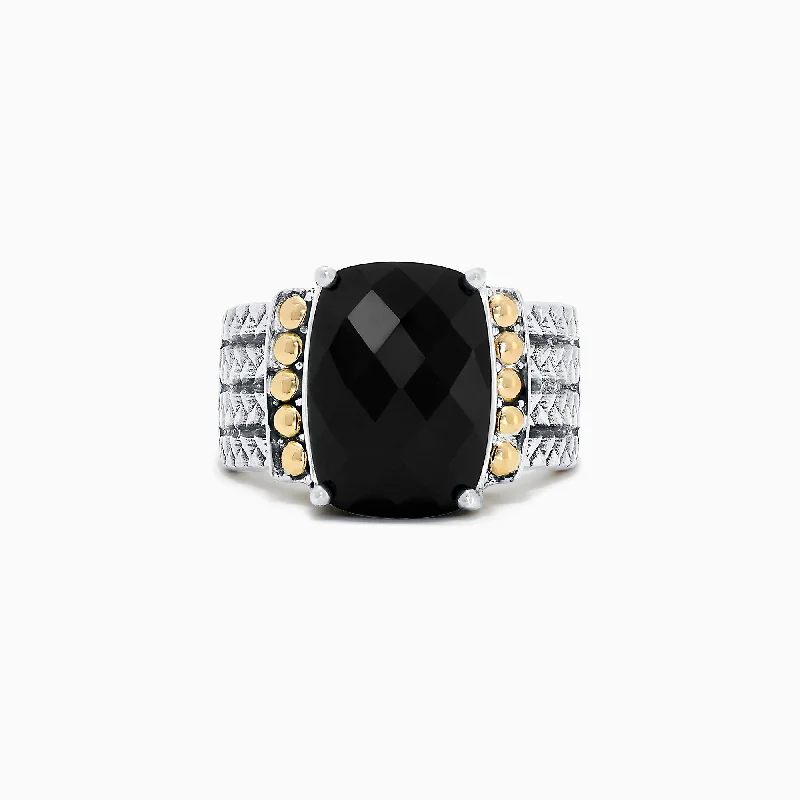 Vintage Rings -925 Sterling Silver & 18K Yellow Gold Onyx Ring, 6.00 TCW