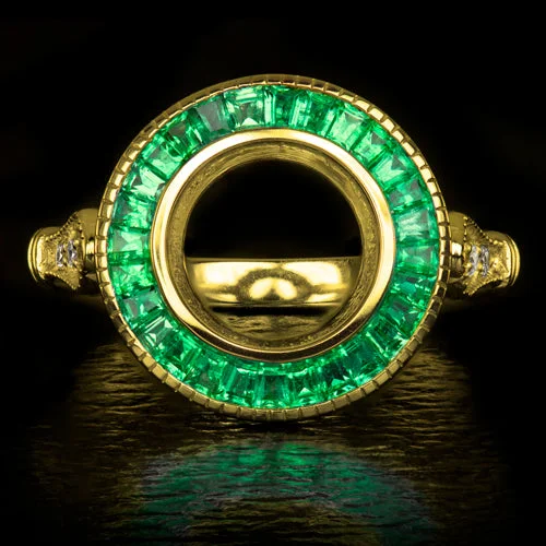 Designer Brand Engagement Rings -VINTAGE STYLE DIAMOND EMERALD ENGAGEMENT RING SETTING ROUND 7.5 GOLD SEMI MOUNT