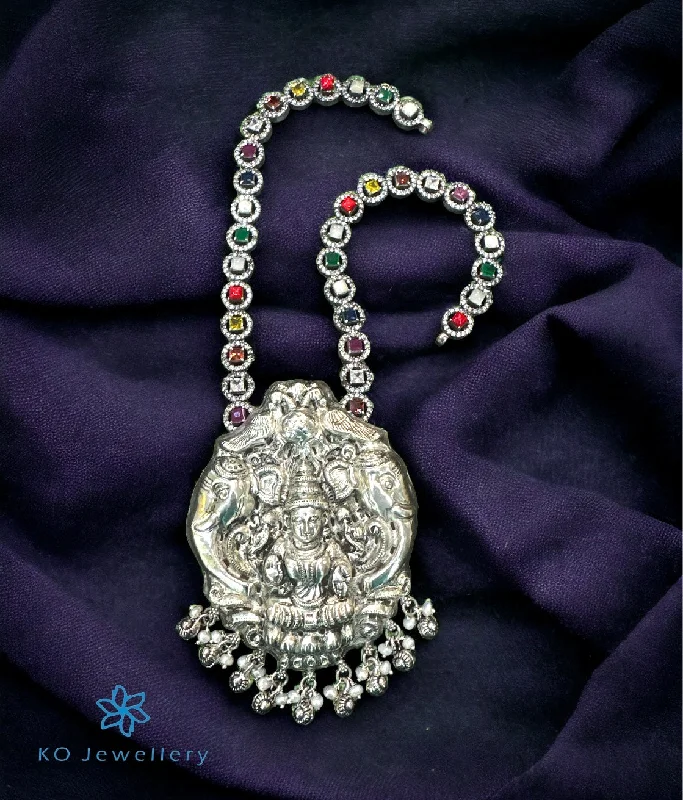 Ladies Necklaces with Citrine-The GajaLakshmi Silver Navratna Necklace