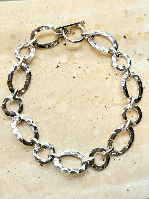 Ladies Bracelets Compass Band-Sterling Silver Hammered Link Bracelet