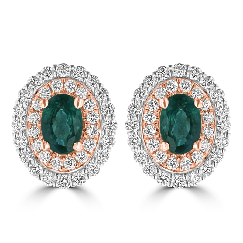 Painted Earrings -JULEVE 1.25 CTW ALEXANDRITE & 0.62 CTW DIAMOND HALO EARRINGS