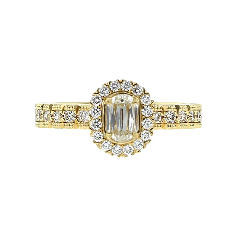 Moissanite Solitaire Engagement Rings -Yellow Gold Halo Engagement Ring with Classic Diamond Band