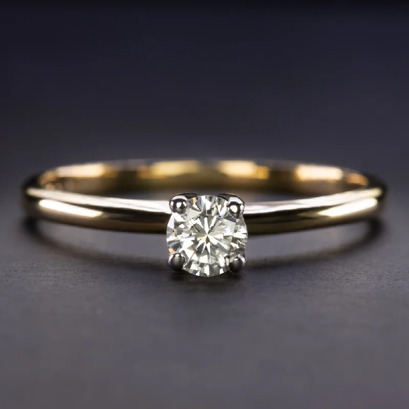 Moissanite Solitaire Engagement Rings -DIAMOND SOLITAIRE ENGAGEMENT RING 1/3ct G VS ROUND CUT 18k TWO TONE YELLOW GOLD