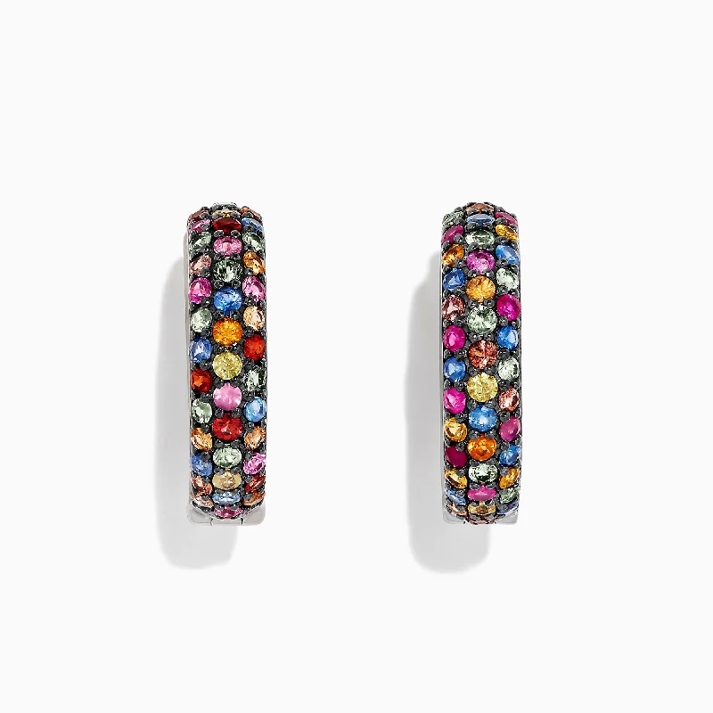 Radiance Earrings -Splash Silver Multi Sapphire 1" Hoop Earrings, 4.08 TCW